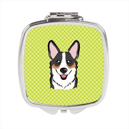 CAROLINES TREASURES Carolines Treasures BB1317SCM Checkerboard Lime Green Corgi Compact Mirror; 2.75 x 3 x .3 In. BB1317SCM